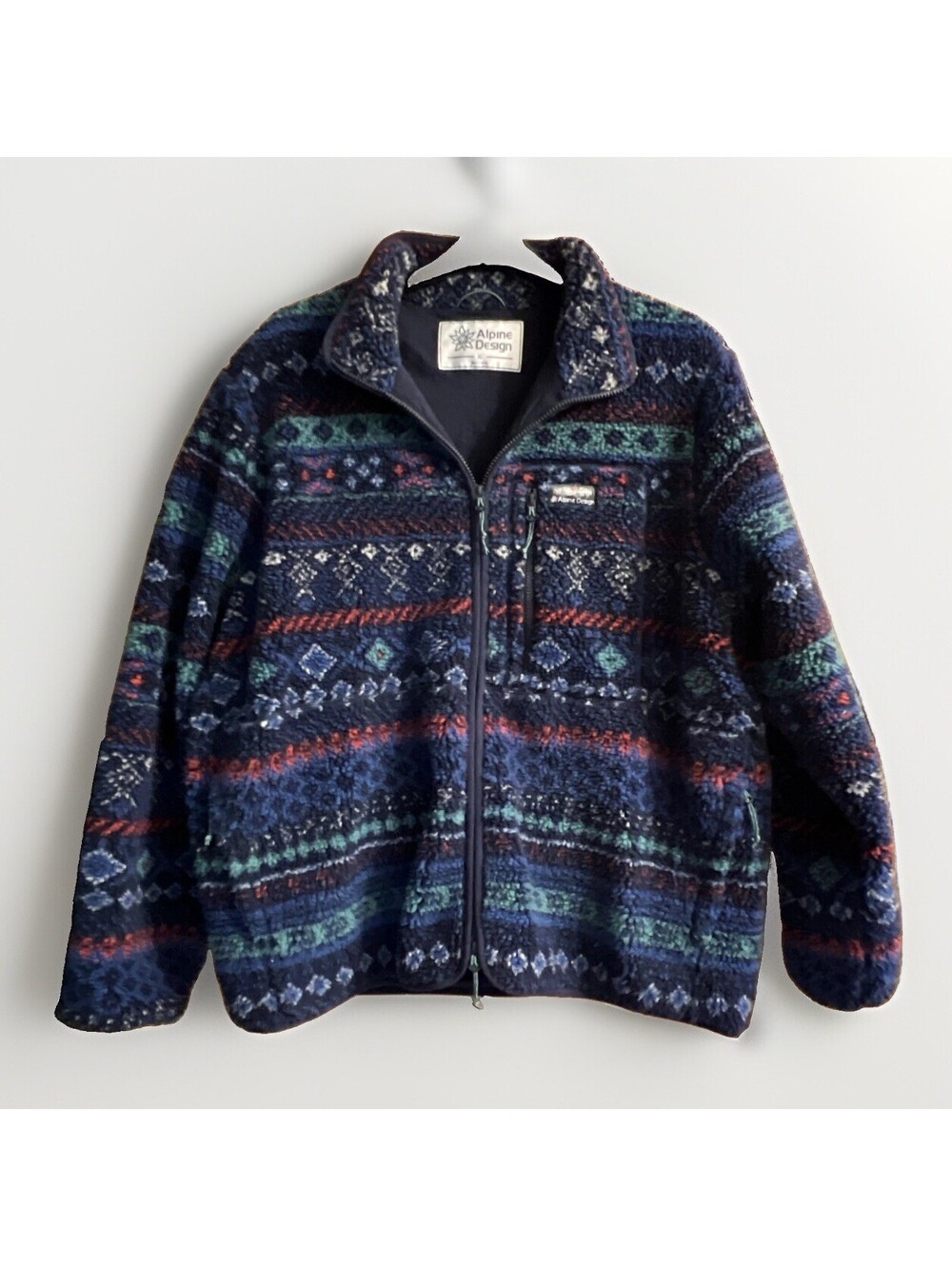 Men's Alpine Design Sherpa Full Zip Fleece Jacket In Deep Navy Multi Size XL